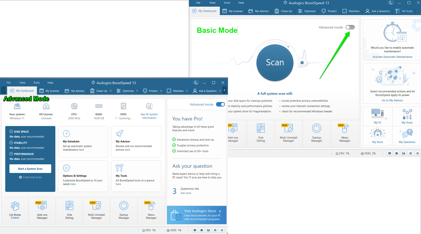 Auslogics BoostSpeed 13 基本與進階模式