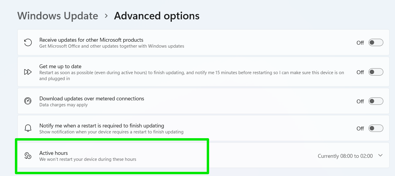Windows Update Advanced Options