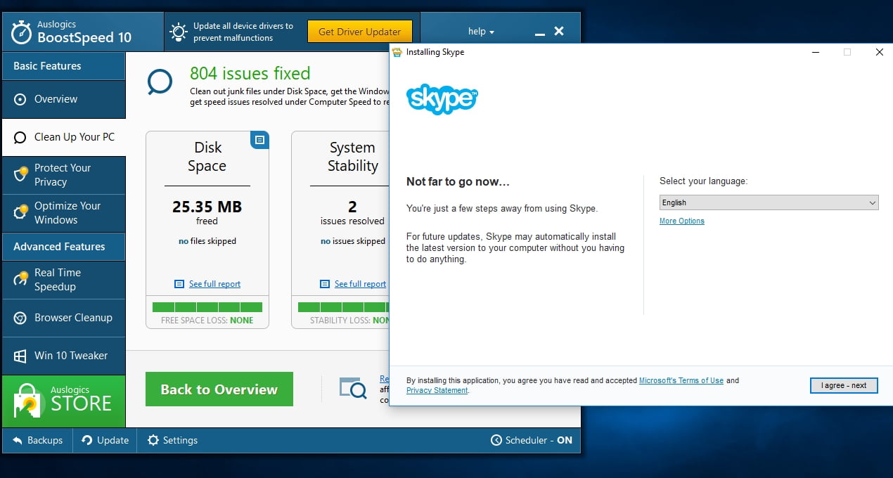 Auslogics Boost Speed solves most issues related with using Skype