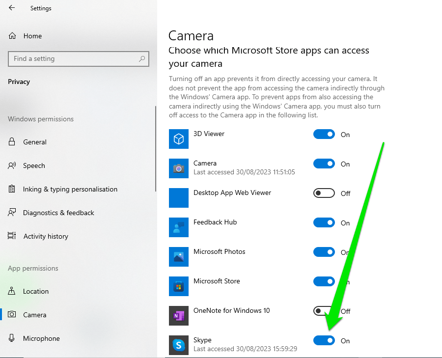 Allow Camera Access for Skype