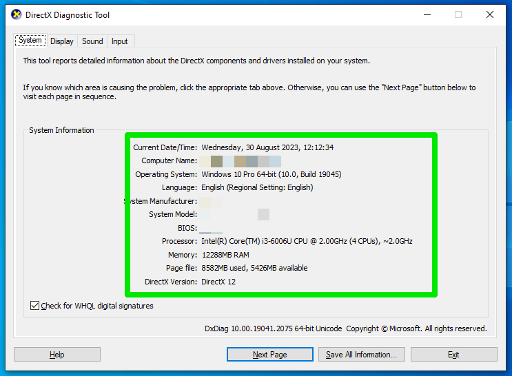 DirectX Diagnostic Tool