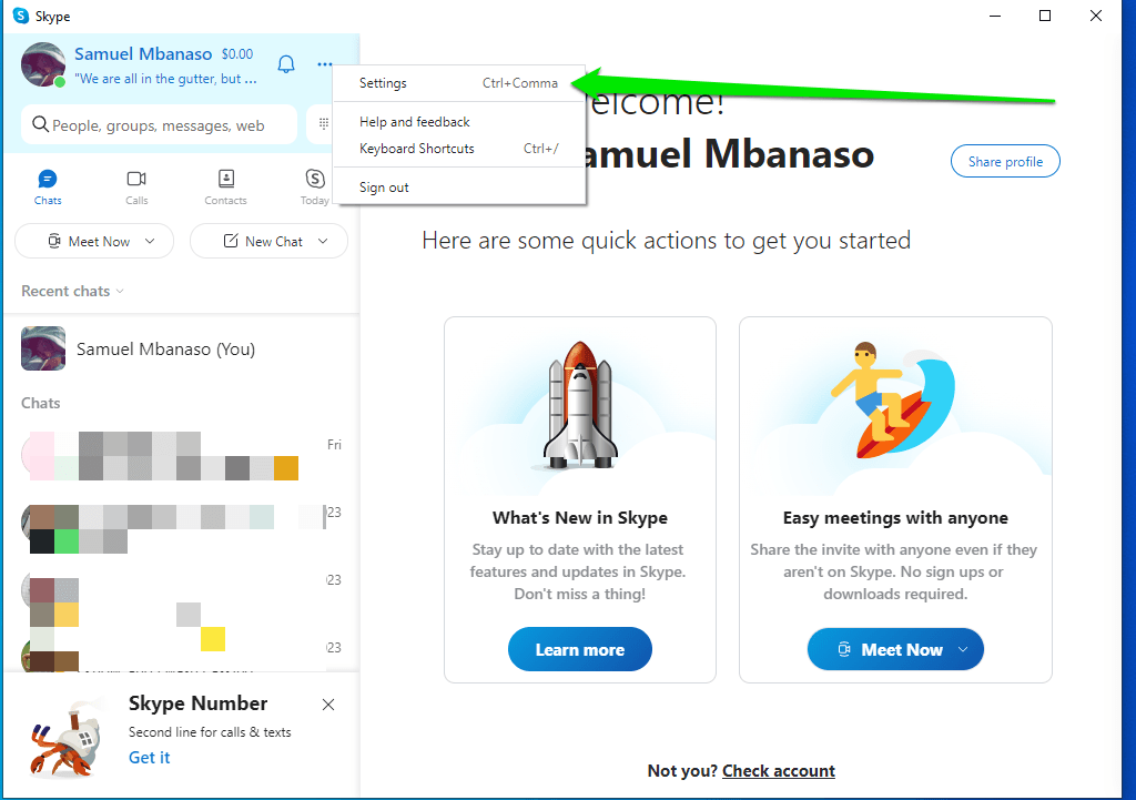 Skype settings