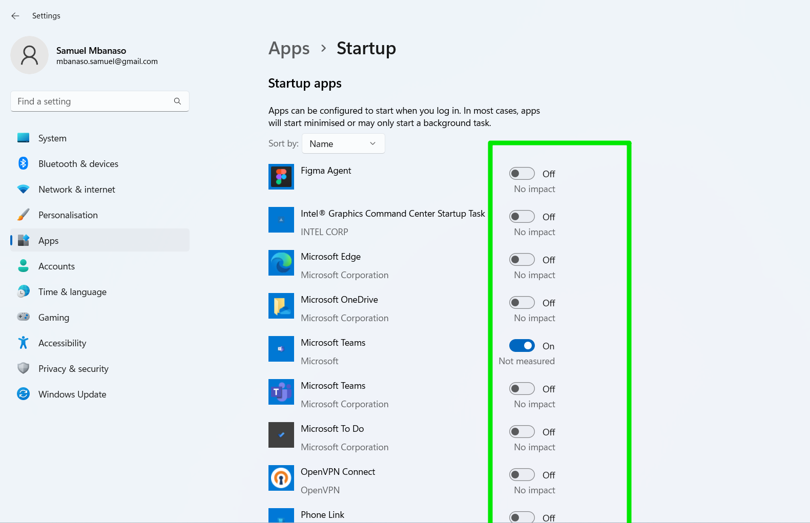 Startup apps Windows 10