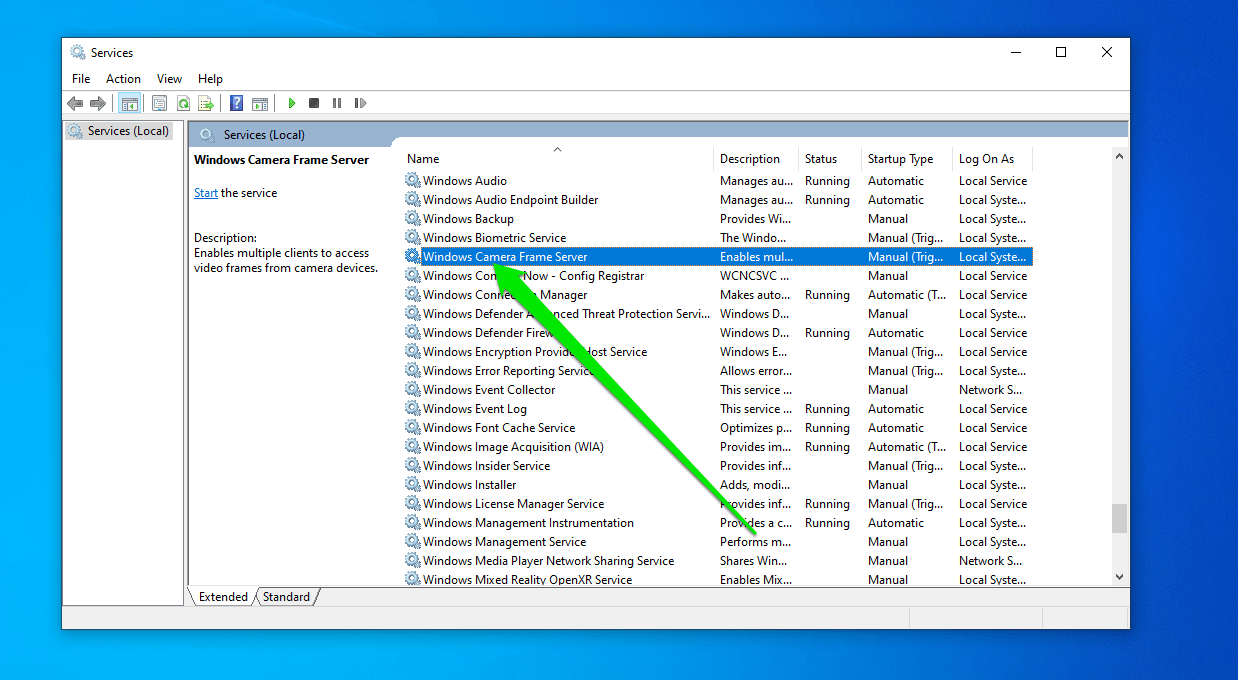 Windows Camera Frame Server