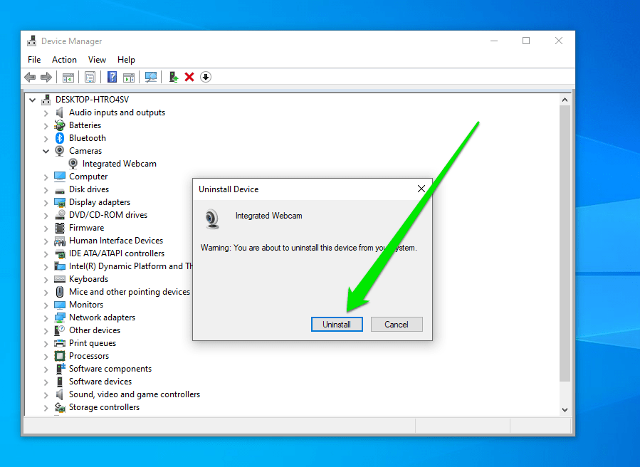 uninstall integrated webcam Windows 10