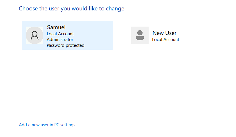 Adjust your computer's settings User Accounts