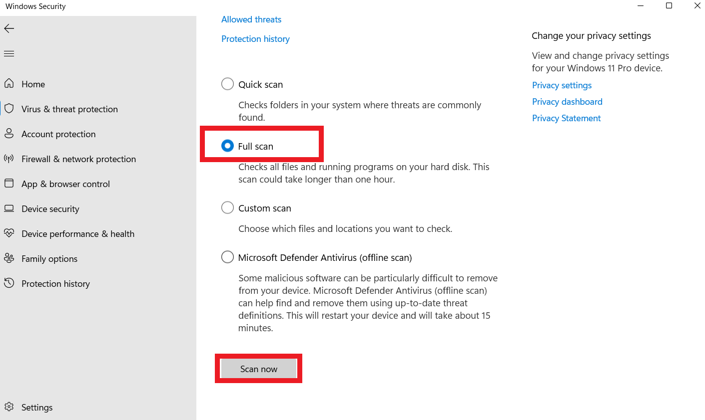 Full Scan Windows 10
