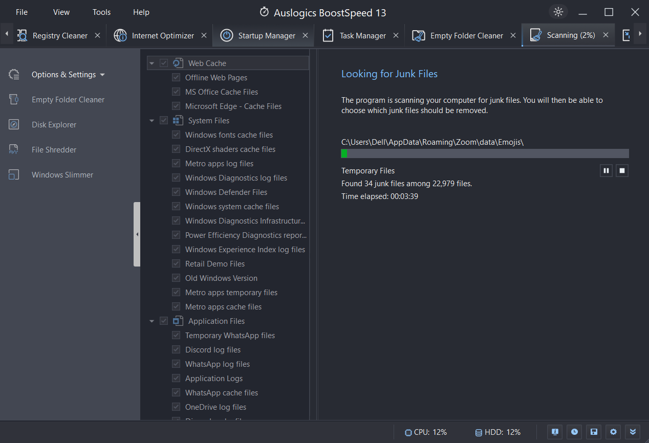 Remove Junk files with Auslogics BoostSpeed 13