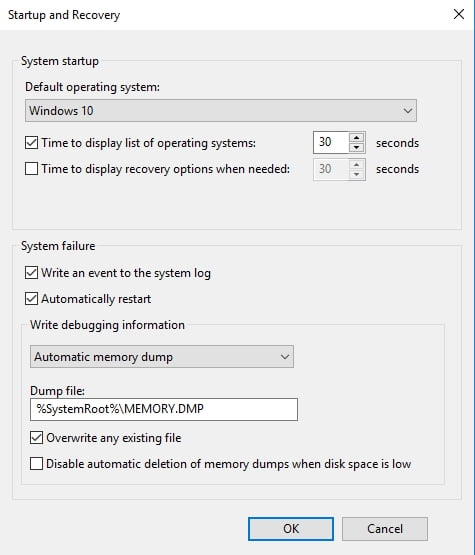 causes for blue screen memory dump