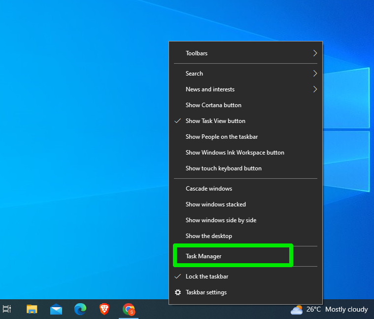 Open the Task Manager by right-clicking the taskbar and selecting Task Manager