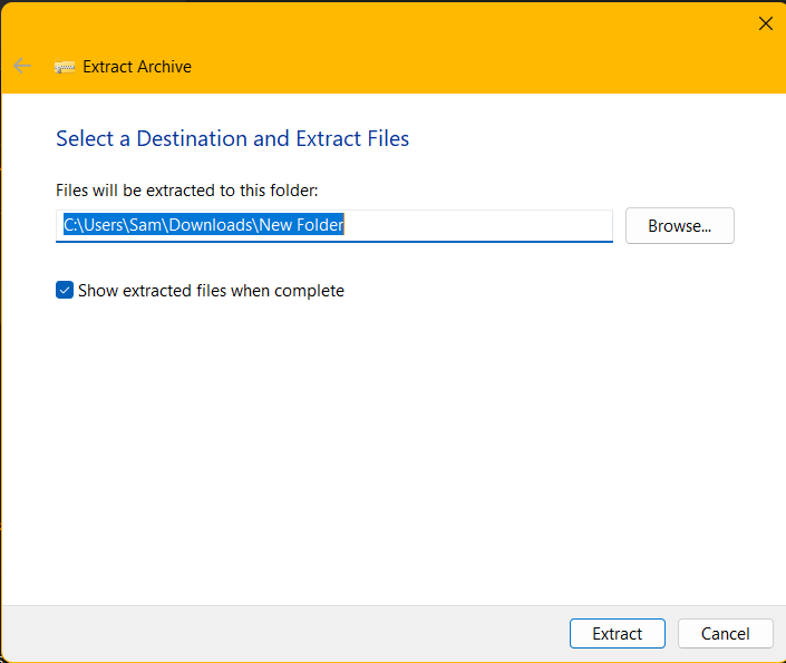 You can reduce the letters in the folder path by moving the archived file to a different folder, such as your Downloads, Documents, or even Desktop folder