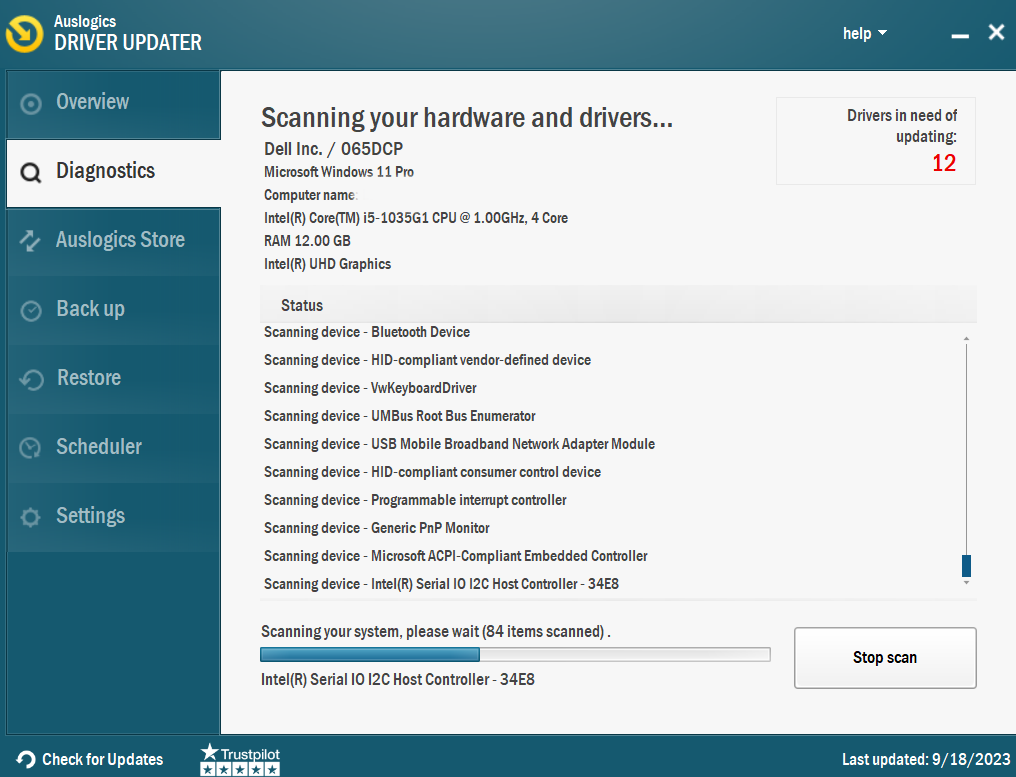 scanning drivers with Auslogics Driver Updater