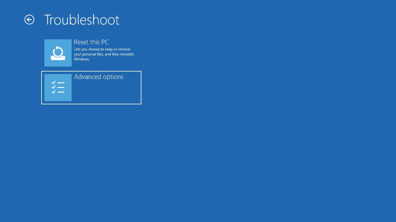 Select Advanced options to tweak the advanced settings of your PC.
