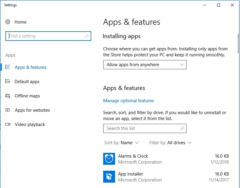 Apps and Features