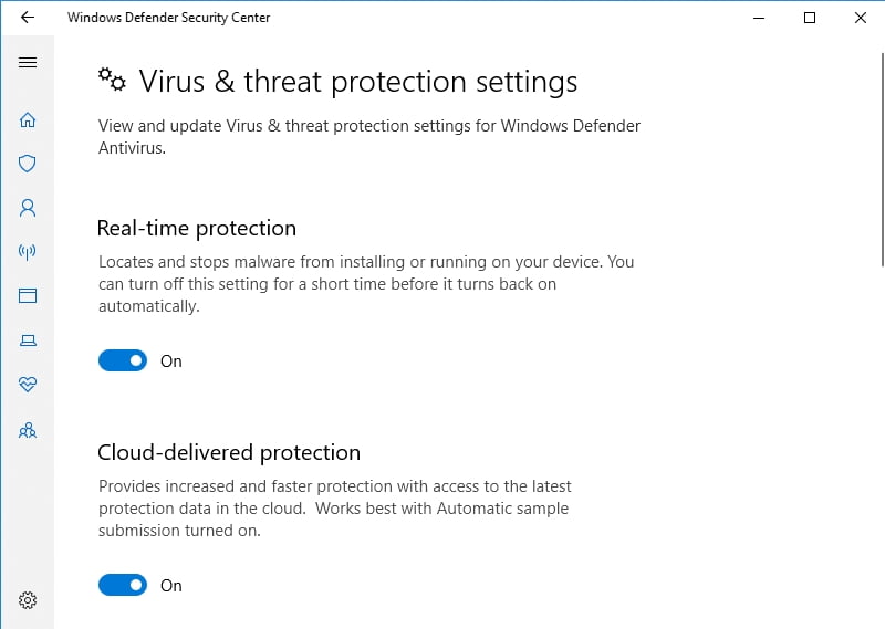 Locate the Real-time protection option. Turn it on if it is disabled.
