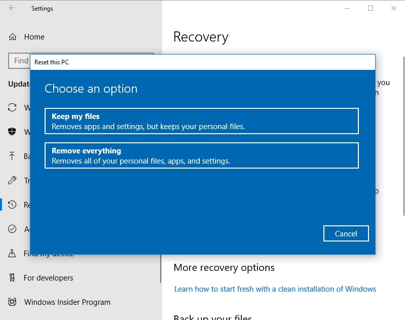 Make sure to keep your personal files while resetting your PC