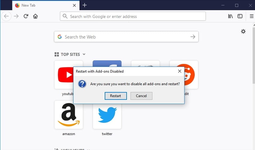 Restart your Firefox with add-ons disabled.