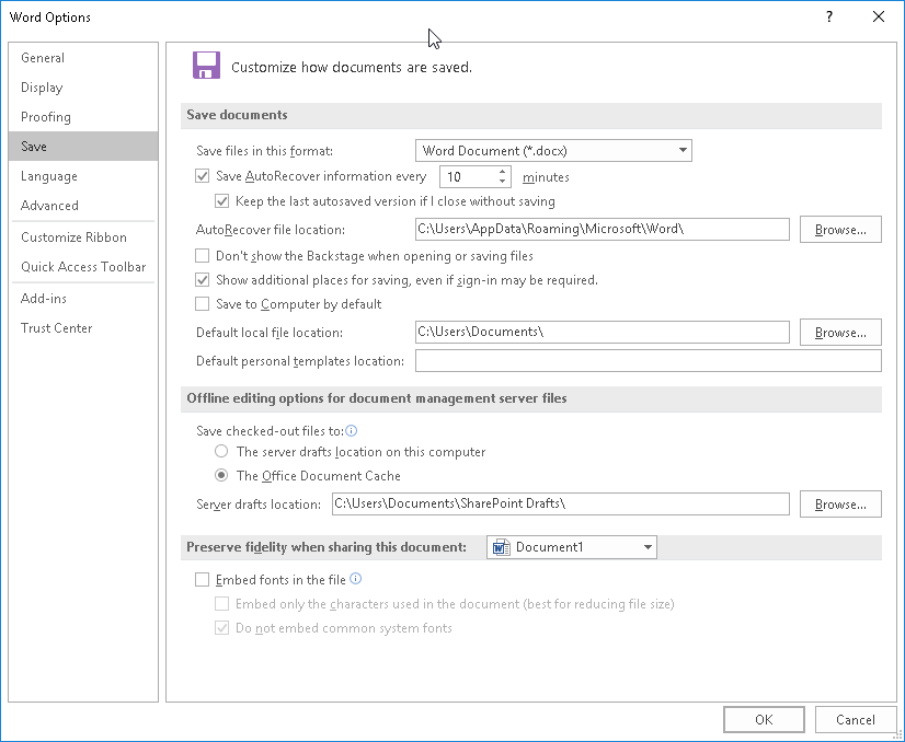 microsoft word document recovery folder