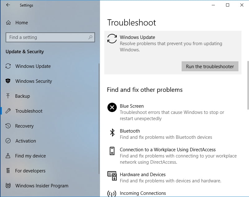 Trouebleshoot Windows Update 