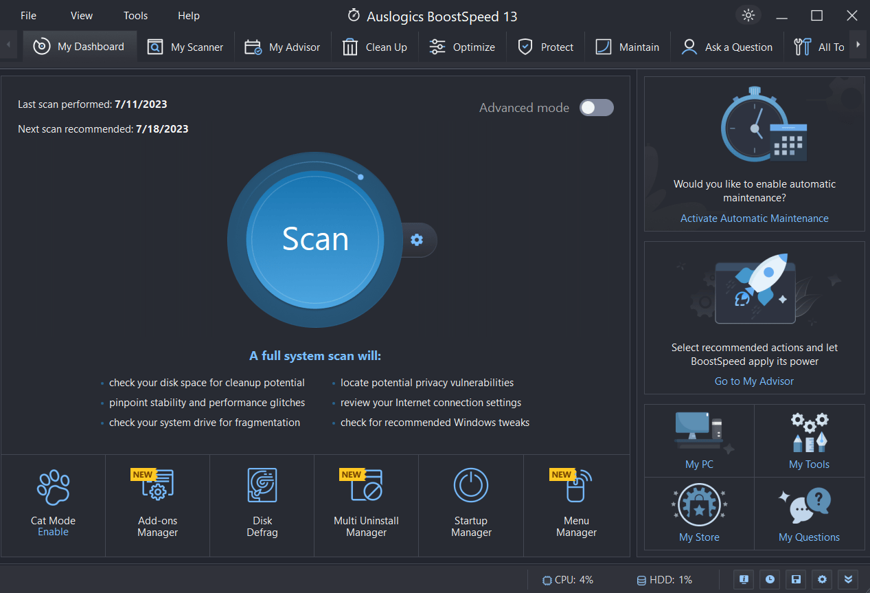 Scan your PC with Auslogics BoostSpeed 13