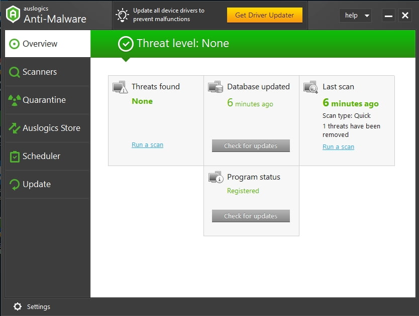 Protect your system from malicious threats with Auslogics Anti-Malware.