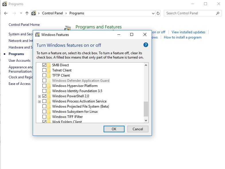 Locate Windows Defender Application Guard in the list.