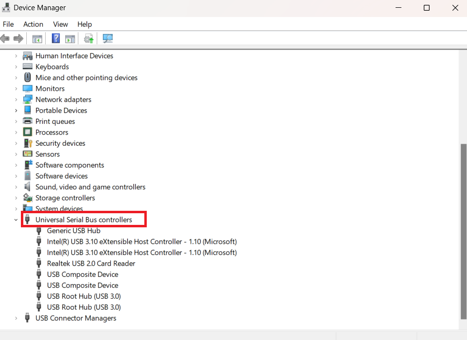 Search for <em>Universal Serial Bus Controller</em> and expand it by clicking the arrow beside it