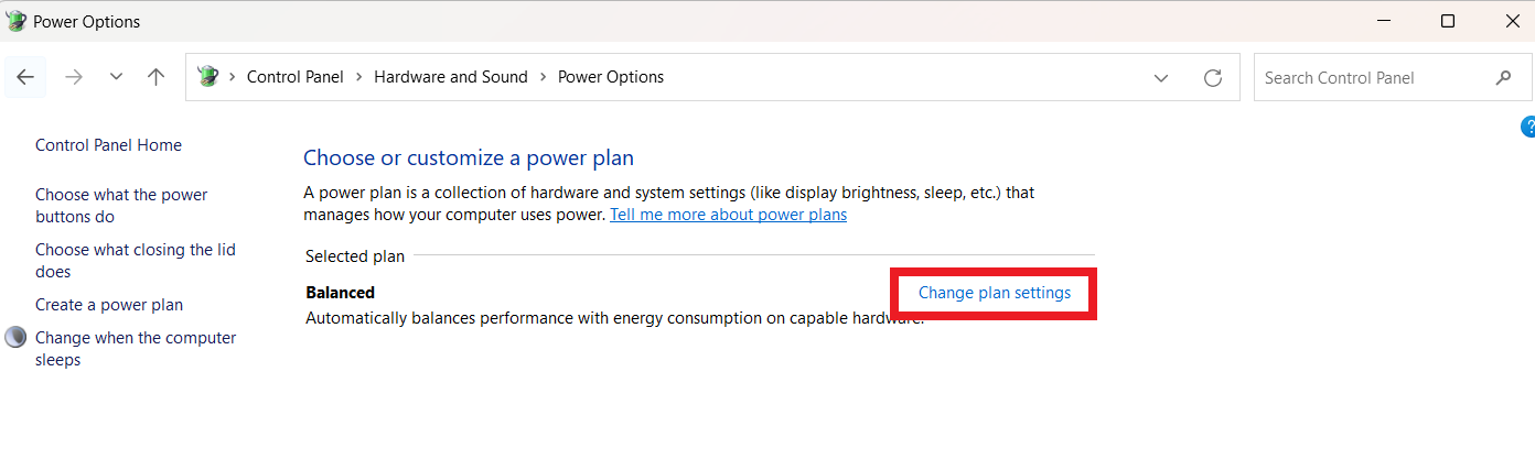 Click Change plan settings