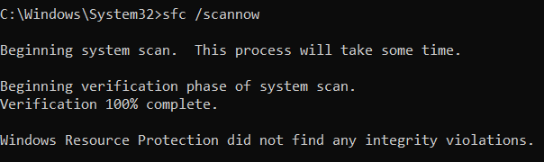 Inside the Command Prompt, type sfc /scannow, then press Enter