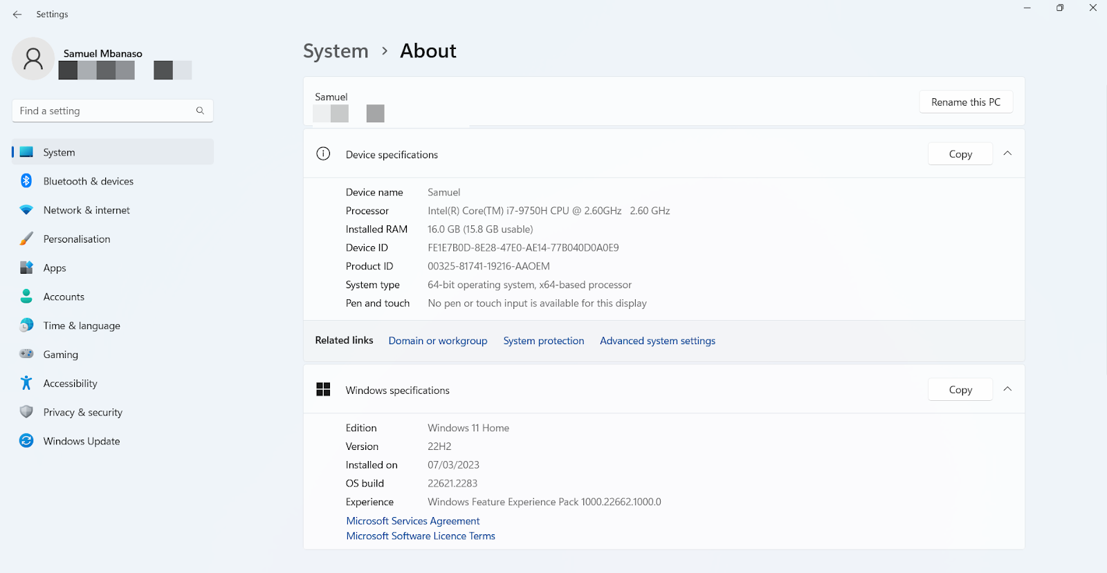 Windows 10 about system