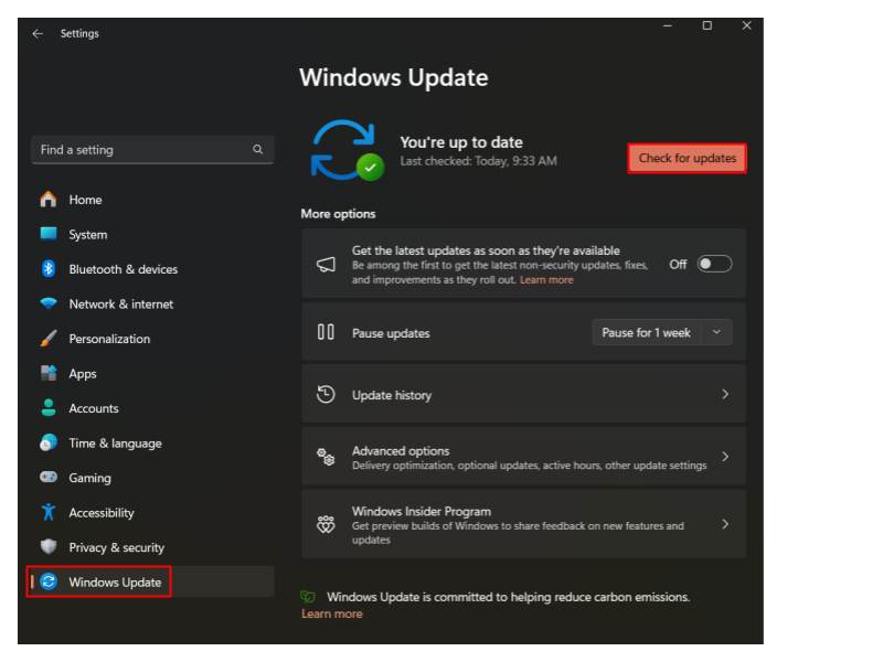 Windows updates check for updates