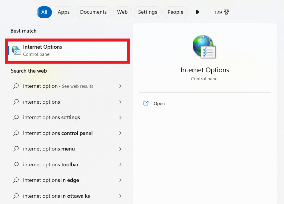 Type in Internet options