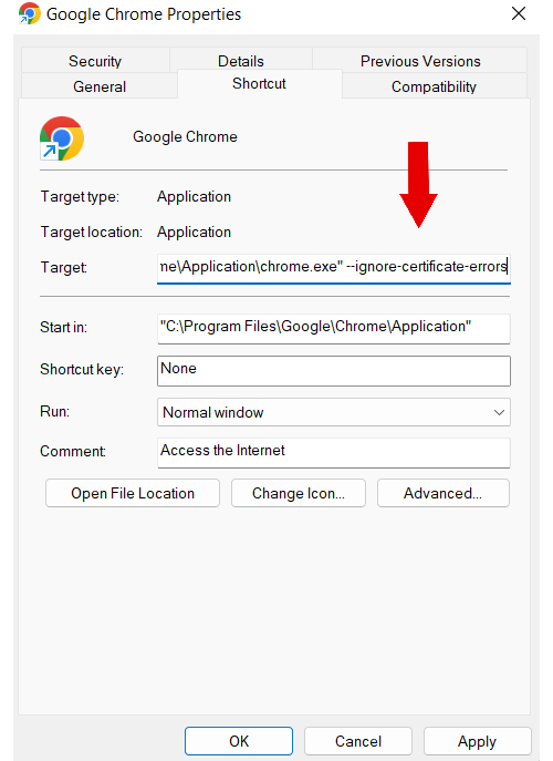 Google Chrome Properties