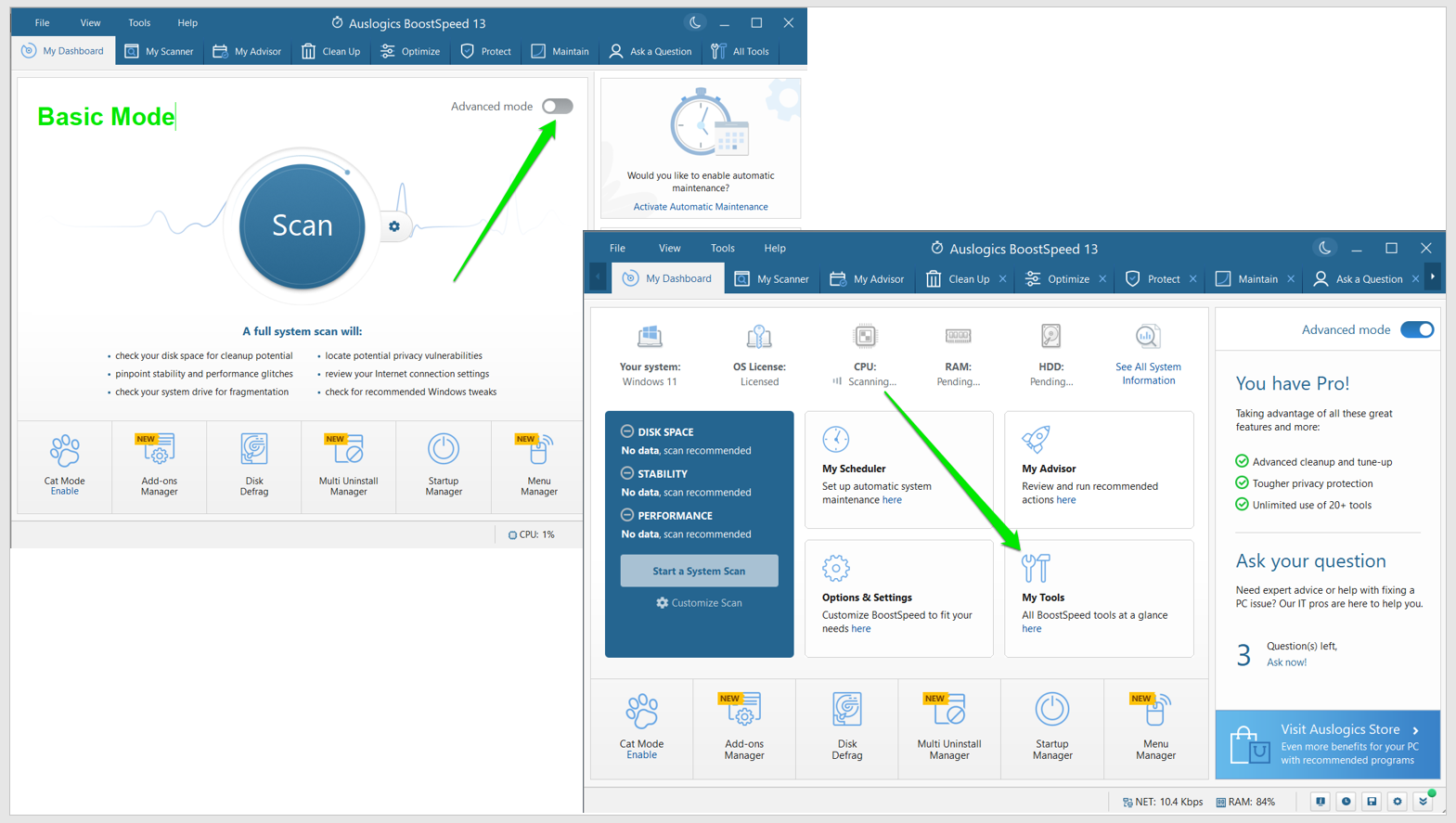 Auslogics BoostSpeed 13. Advanced Mode
