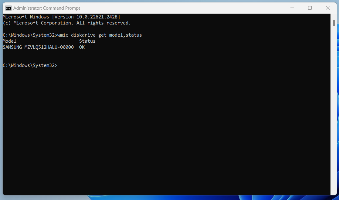 Type the following command and hit the Enter button