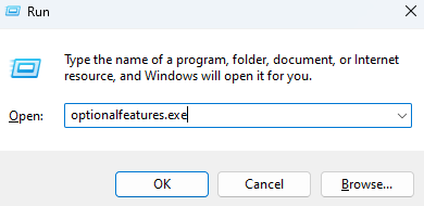 Type in o<em>ptionalfeatures.exe</em>