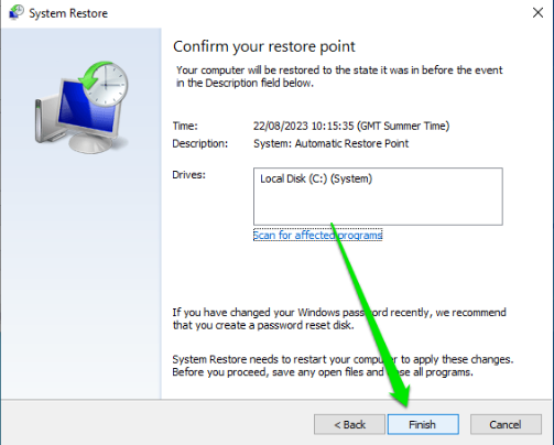 Confirm your restore point