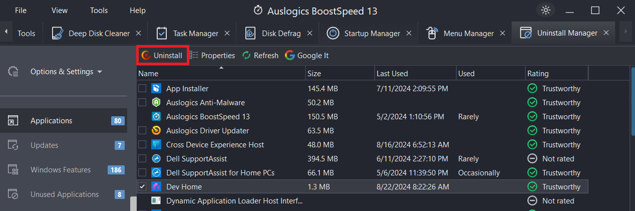Uninstall Epic Games Launcher with Auslogics BoostSpeed