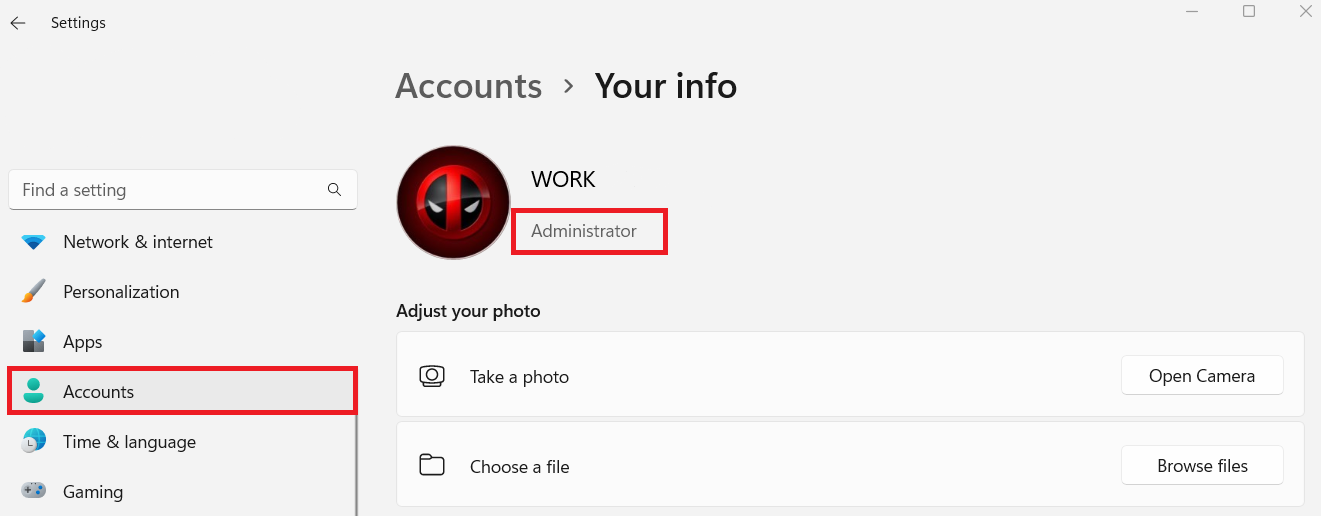 Click on Accounts and select Your Info