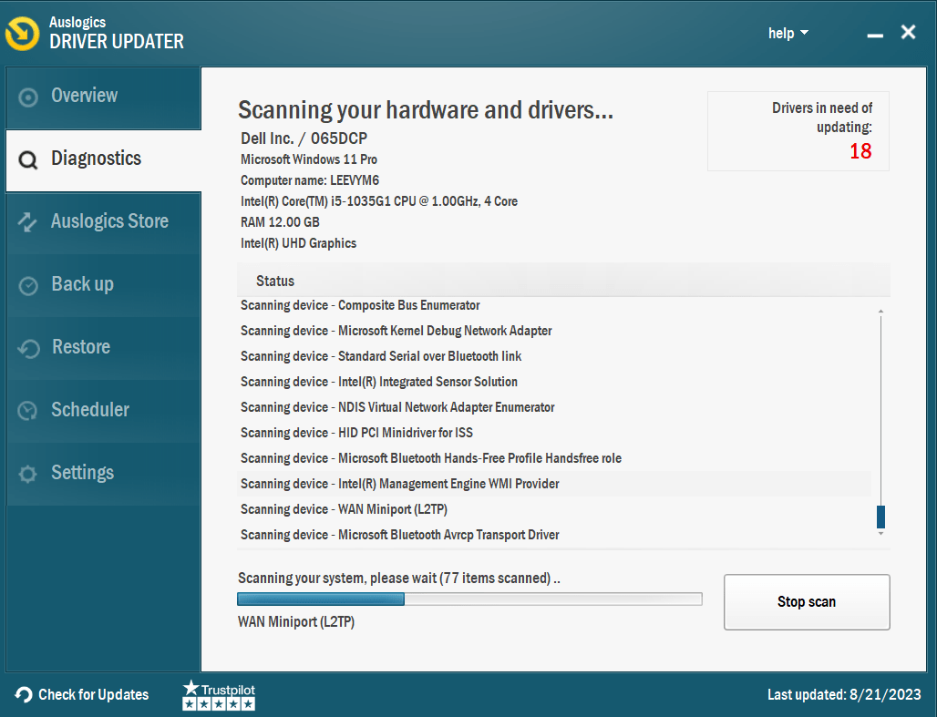 Scan your drivers with Auslogics Driver Updater