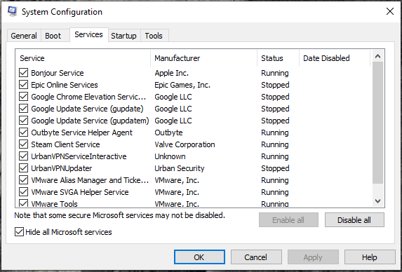 Perform a Clean Boot. System Configuration
