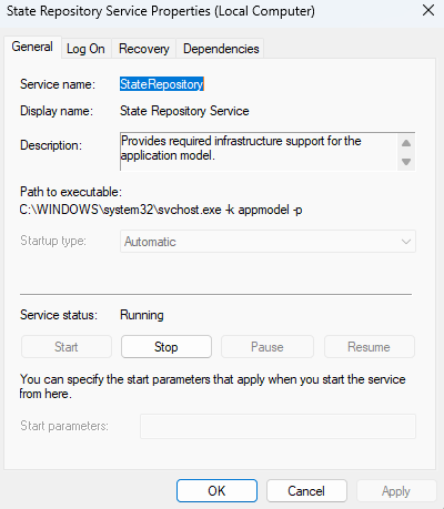 Click on <em>Properties</em>, then select <em>Disabled</em> in the <em>Startup type</em> drop-down menu under the <em>General</em> tab of the Properties dialog