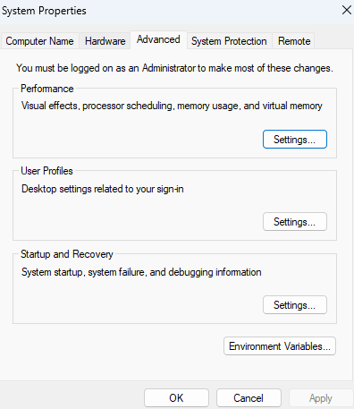 Click on View advanced system settings