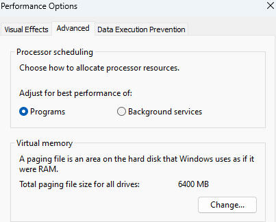 Click on the <em>Change</em> button under <em>Virtual memory</em>