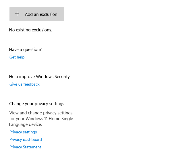 Click on <em>Add an exclusion</em>