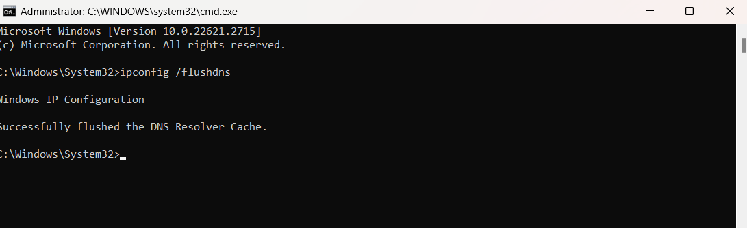 Enter the following command and press enter “ipconfig /flushdns”