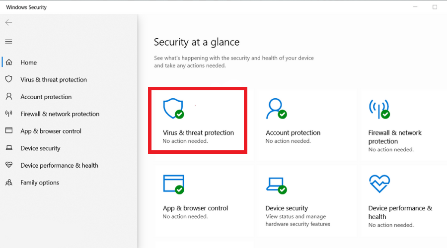 Security at a glance virus and threat protection