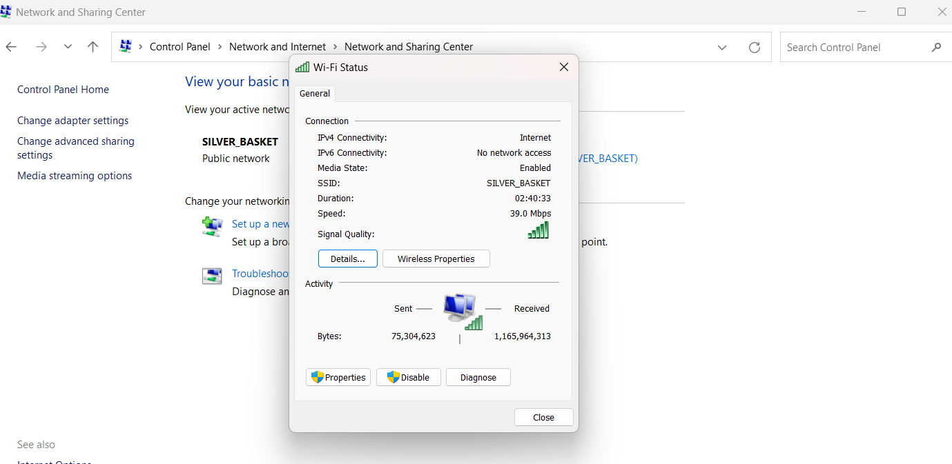 Click on your active network.