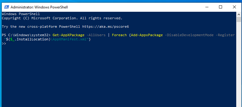 StartMenuExperiencehost.exeGet-AppXPackage -AllUsers | Foreach {Add-AppxPackage -DisableDevelopmentMode -Register “$($_.InstallLocation)AppXManifest.xml”}