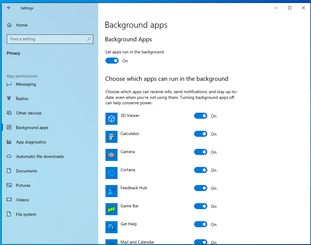 Settings>Privacy>Background Apps